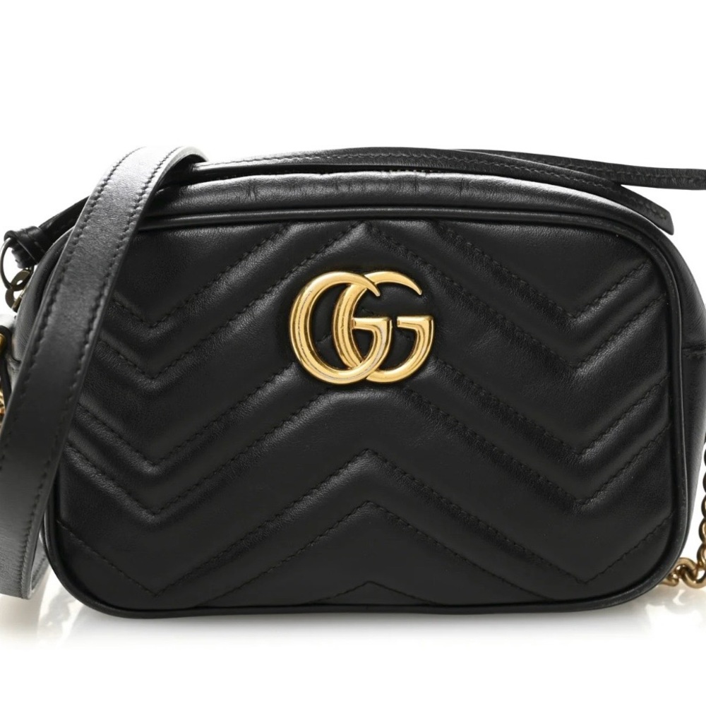 Gucci Black Quilted Crossbody Bag with Gold Logo **Sold***